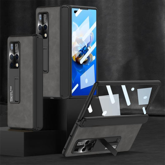For Huawei Mate X2 GKK Integrated Frosted Leather HD Fold Hinge Phone Case with Holder(Grey) by GKK