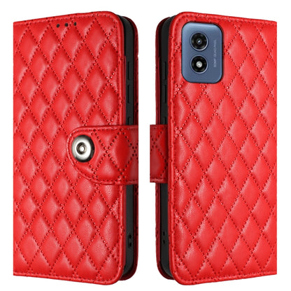 For Motorola Moto G Play 4G 2024 Rhombic Texture Flip Leather Phone Case with Lanyard(Red) - Motorola Cases by buy2fix | Online Shopping UK | buy2fix