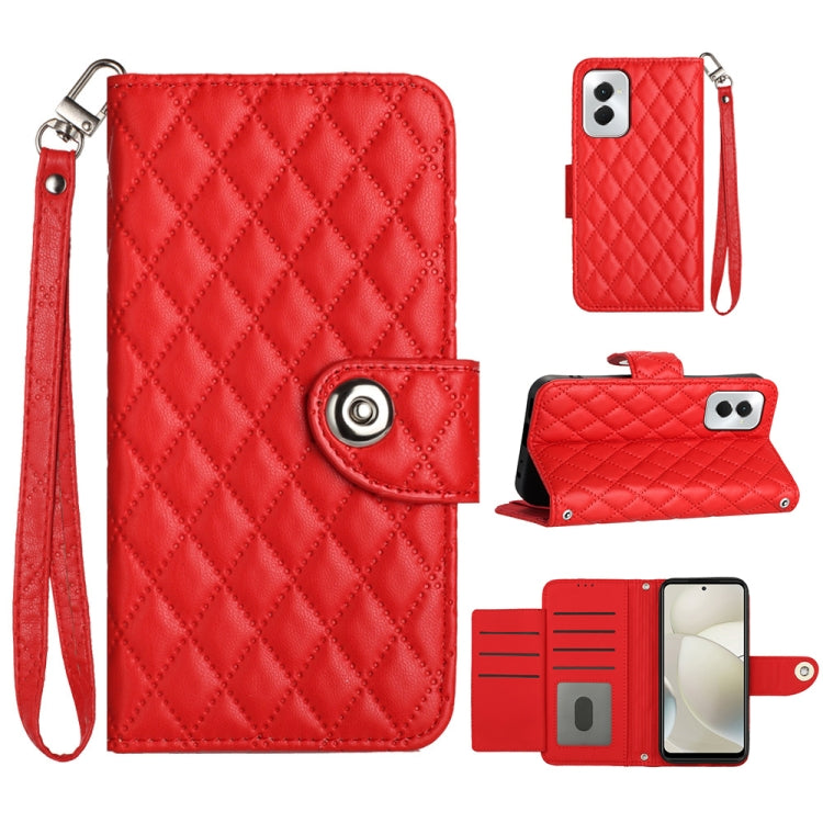 For Motorola Moto G Power 5G 2024 Rhombic Texture Flip Leather Phone Case with Lanyard(Red) - Motorola Cases by buy2fix | Online Shopping UK | buy2fix