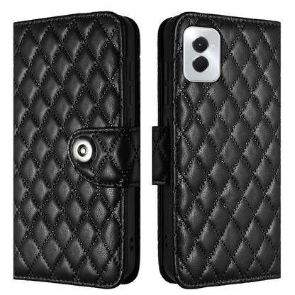 For Motorola Moto G Power 5G 2024 Rhombic Texture Flip Leather Phone Case with Lanyard(Black) - Motorola Cases by buy2fix | Online Shopping UK | buy2fix