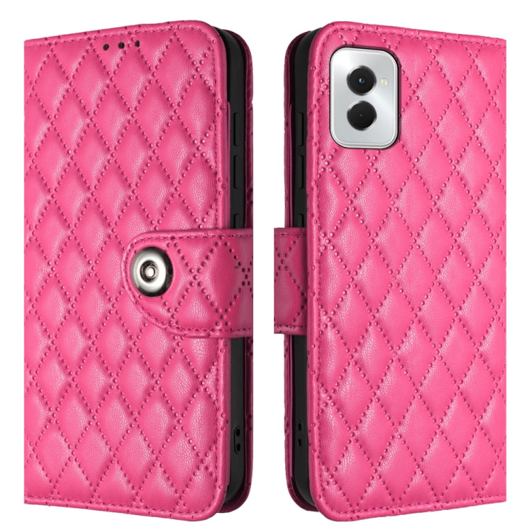 For Motorola Moto G Power 5G 2024 Rhombic Texture Flip Leather Phone Case with Lanyard(Rose Red) - Motorola Cases by buy2fix | Online Shopping UK | buy2fix