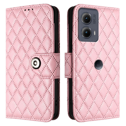 For Motorola Edge 2024 Rhombic Texture Flip Leather Phone Case with Lanyard(Pink) - Motorola Cases by buy2fix | Online Shopping UK | buy2fix