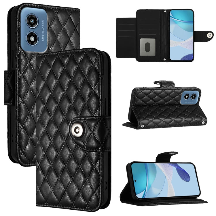 For Motorola Moto G Play 5G 2024 Rhombic Texture Flip Leather Phone Case with Lanyard(Black) by buy2fix