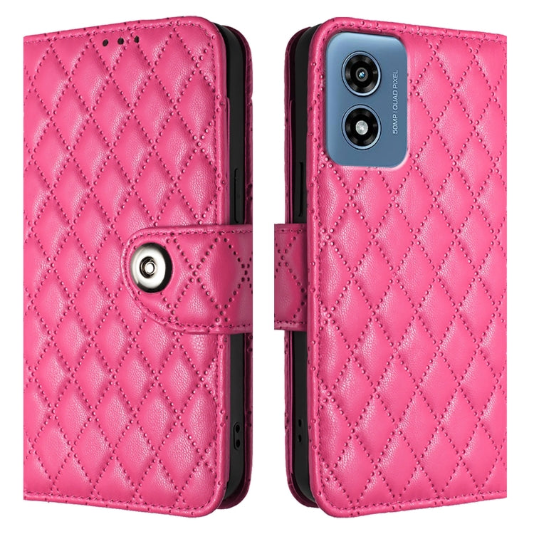 For Motorola Moto G Play 5G 2024 Rhombic Texture Flip Leather Phone Case with Lanyard(Rose Red) - Motorola Cases by buy2fix | Online Shopping UK | buy2fix