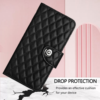 For Motorola Moto G 5G 2024 Global Rhombic Texture Flip Leather Phone Case with Lanyard(Black) - Motorola Cases by buy2fix | Online Shopping UK | buy2fix