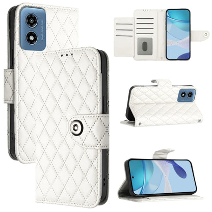 For Motorola Moto G 5G 2024 Global Rhombic Texture Flip Leather Phone Case with Lanyard(White) - Motorola Cases by buy2fix | Online Shopping UK | buy2fix