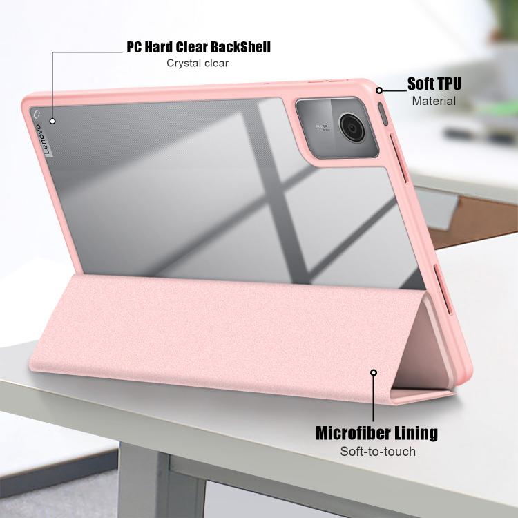 For Lenovo Tab M11 / Xiaoxin Pad 2024 Acrylic 3-Fold Solid Color Smart Leather Tablet Case(Pink) by buy2fix