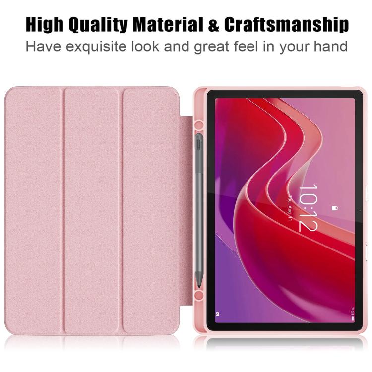 For Lenovo Tab M11 / Xiaoxin Pad 2024 Acrylic 3-Fold Solid Color Smart Leather Tablet Case(Pink) by buy2fix