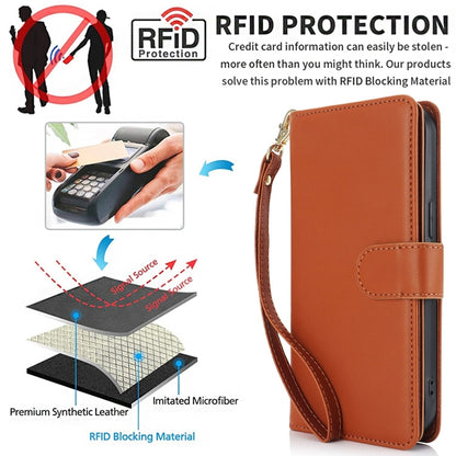 For iPhone 16 Pro Multi-Card Wallet RFID Leather Phone Case(Brown) - iPhone 16 Pro Cases by buy2fix | Online Shopping UK | buy2fix