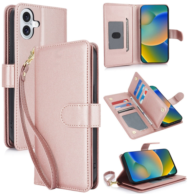 For iPhone 16 Multi-Card Wallet RFID Leather Phone Case(Rose Gold) - iPhone 16 Cases by buy2fix | Online Shopping UK | buy2fix