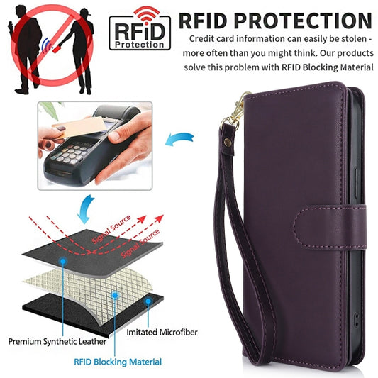 For iPhone 16 Multi-Card Wallet RFID Leather Phone Case(Dark Purple) by buy2fix