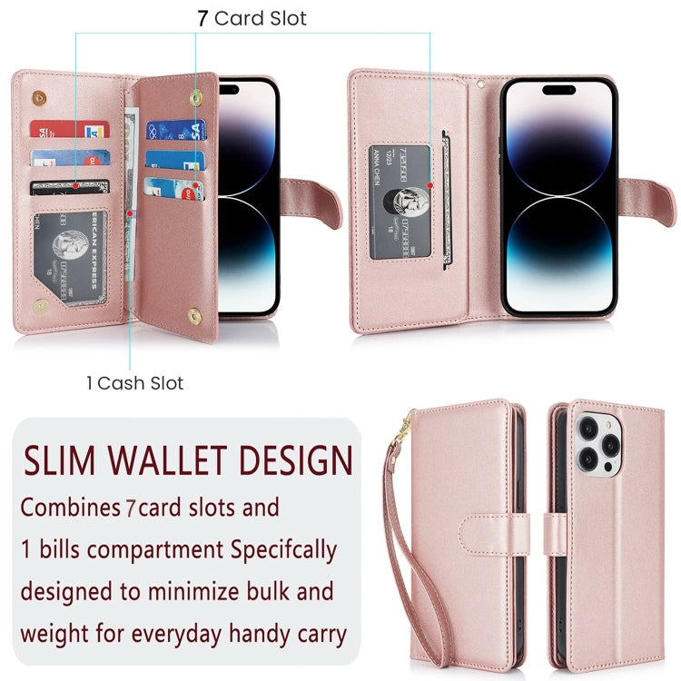 For iPhone 16 Plus Multi-Card Wallet RFID Leather Phone Case(Rose Gold) - iPhone 16 Plus Cases by buy2fix | Online Shopping UK | buy2fix