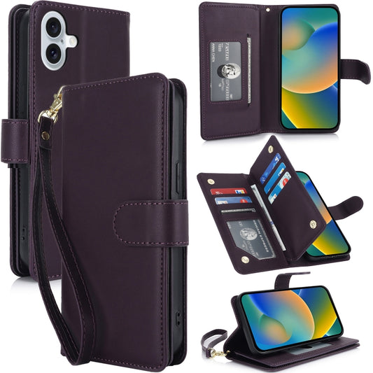 For iPhone 16 Plus Multi-Card Wallet RFID Leather Phone Case(Dark Purple) - iPhone 16 Plus Cases by buy2fix | Online Shopping UK | buy2fix