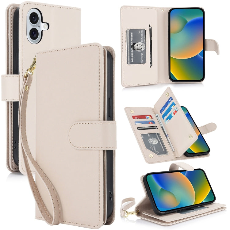 For iPhone 16 Plus Multi-Card Wallet RFID Leather Phone Case(Apricot) - iPhone 16 Plus Cases by buy2fix | Online Shopping UK | buy2fix