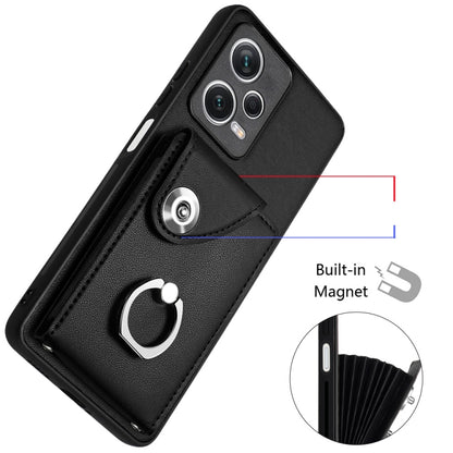 For Xiaomi Redmi Note 12 Pro 5G Global Organ Card Bag Ring Holder Phone Case with Long Lanyard(Black) - Xiaomi Cases by buy2fix | Online Shopping UK | buy2fix