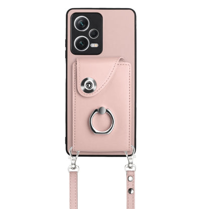 For Xiaomi Redmi Note 12 Pro+ 5G Global Organ Card Bag Ring Holder Phone Case with Long Lanyard(Pink) - Xiaomi Cases by buy2fix | Online Shopping UK | buy2fix