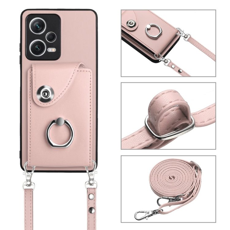 For Xiaomi Redmi Note 12 Pro+ 5G Global Organ Card Bag Ring Holder Phone Case with Long Lanyard(Pink) - Xiaomi Cases by buy2fix | Online Shopping UK | buy2fix