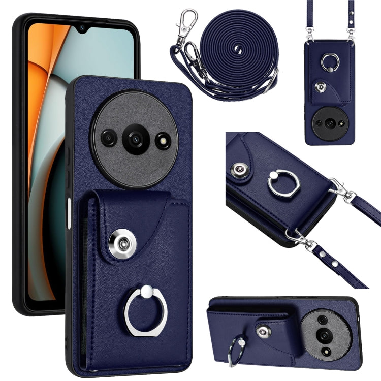 For Xiaomi Redmi A3 4G Organ Card Bag Ring Holder Phone Case with Long Lanyard(Blue) - Xiaomi Cases by buy2fix | Online Shopping UK | buy2fix