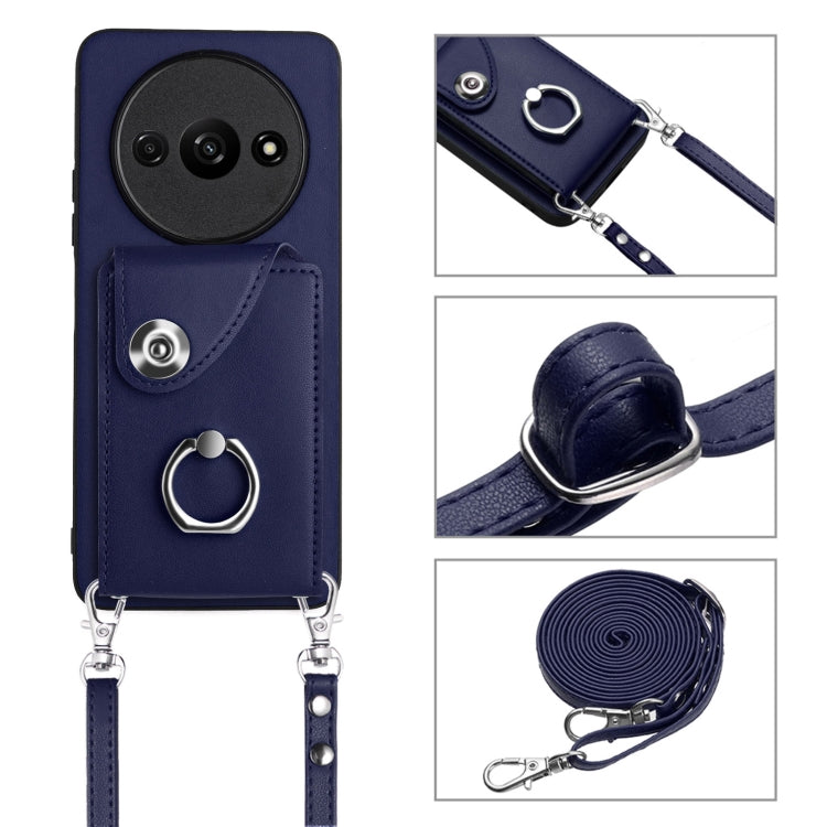 For Xiaomi Redmi A3 4G Organ Card Bag Ring Holder Phone Case with Long Lanyard(Blue) - Xiaomi Cases by buy2fix | Online Shopping UK | buy2fix