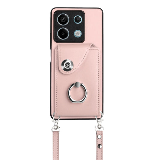 For Xiaomi Redmi Note 13 5G Global Organ Card Bag Ring Holder Phone Case with Long Lanyard(Pink) by buy2fix