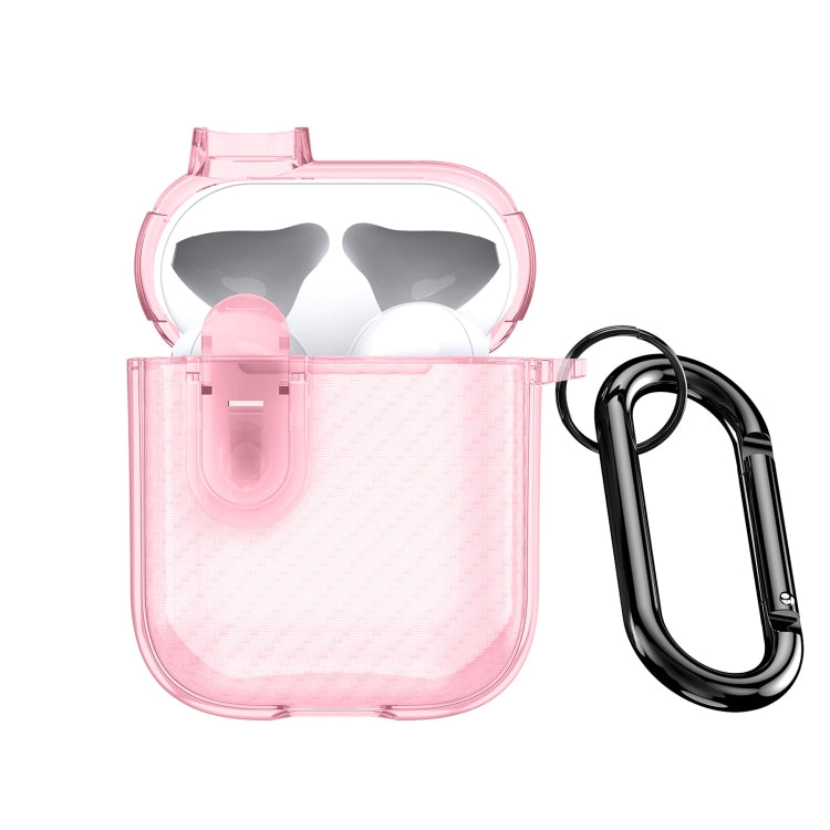 For AirPods 1/2 DUX DUCIS PECK Series Split Transparent Carbon Fiber Earphone Case(Pink) - For AirPods 1/2 by DUX DUCIS | Online Shopping UK | buy2fix