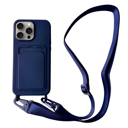 For iPhone 16 Pro Card Slot Liquid Silicone Phone Case with Lanyard(Dark Blue) - iPhone 16 Pro Cases by buy2fix | Online Shopping UK | buy2fix