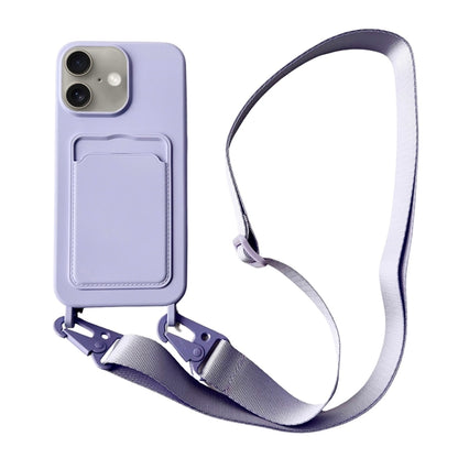 For iPhone 16 Plus Card Slot Liquid Silicone Phone Case with Lanyard(Light Purple) by buy2fix