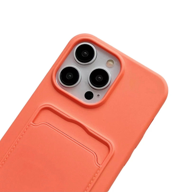 For iPhone 16 Plus Card Slot Liquid Silicone Phone Case with Lanyard(Orange) - iPhone 16 Plus Cases by buy2fix | Online Shopping UK | buy2fix