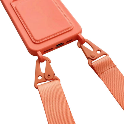 For iPhone 16 Plus Card Slot Liquid Silicone Phone Case with Lanyard(Orange) - iPhone 16 Plus Cases by buy2fix | Online Shopping UK | buy2fix