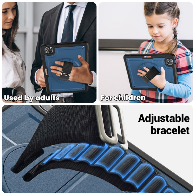 For iPad Air 2022 10.9 / Pro 11 2022 Honeycomb Hand Grip Turntable Stand Tablet Case(Navy Blue) - iPad Pro 11 (2022/2021) Cases by buy2fix | Online Shopping UK | buy2fix