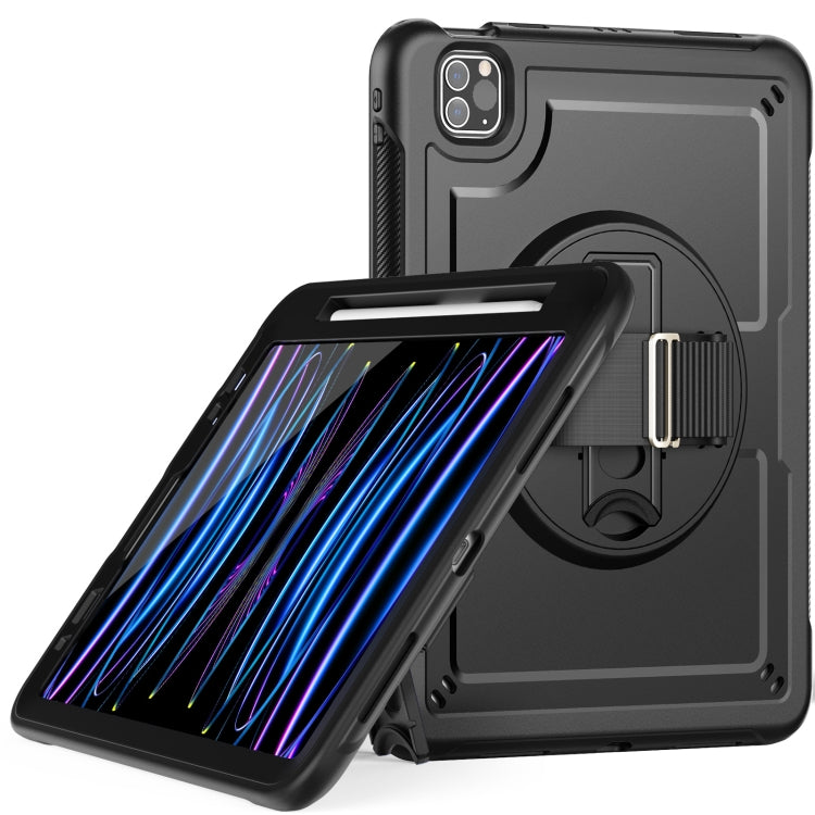 For iPad Air 2022 10.9 / Pro 11 2022 Honeycomb Hand Grip Turntable Stand Tablet Case(Black) - iPad Pro 11 (2022/2021) Cases by buy2fix | Online Shopping UK | buy2fix