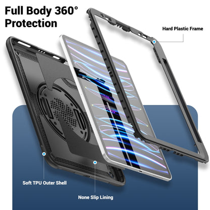 For iPad Air 2022 10.9 / Pro 11 2022 Honeycomb Hand Grip Turntable Stand Tablet Case(Black) - iPad Pro 11 (2022/2021) Cases by buy2fix | Online Shopping UK | buy2fix
