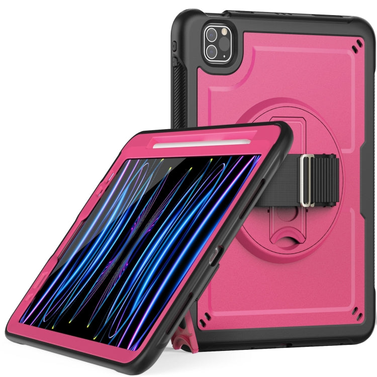 For iPad Air 2022 10.9 / Pro 11 2022 Honeycomb Hand Grip Turntable Stand Tablet Case(Rose Red) - iPad Pro 11 (2022/2021) Cases by buy2fix | Online Shopping UK | buy2fix