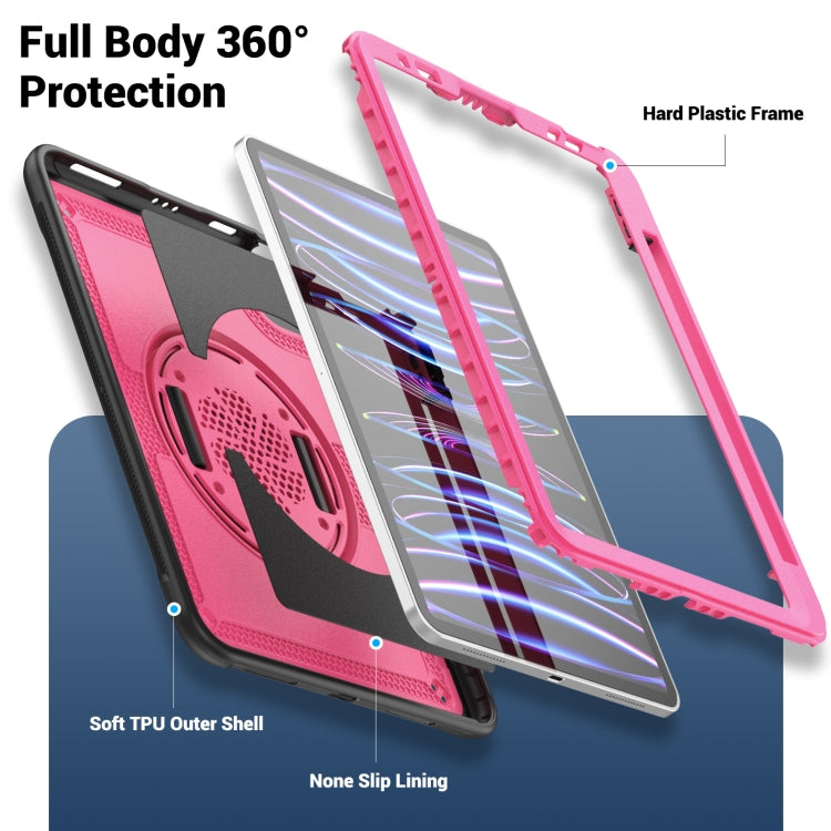 For iPad Air 2022 10.9 / Pro 11 2022 Honeycomb Hand Grip Turntable Stand Tablet Case(Rose Red) - iPad Pro 11 (2022/2021) Cases by buy2fix | Online Shopping UK | buy2fix