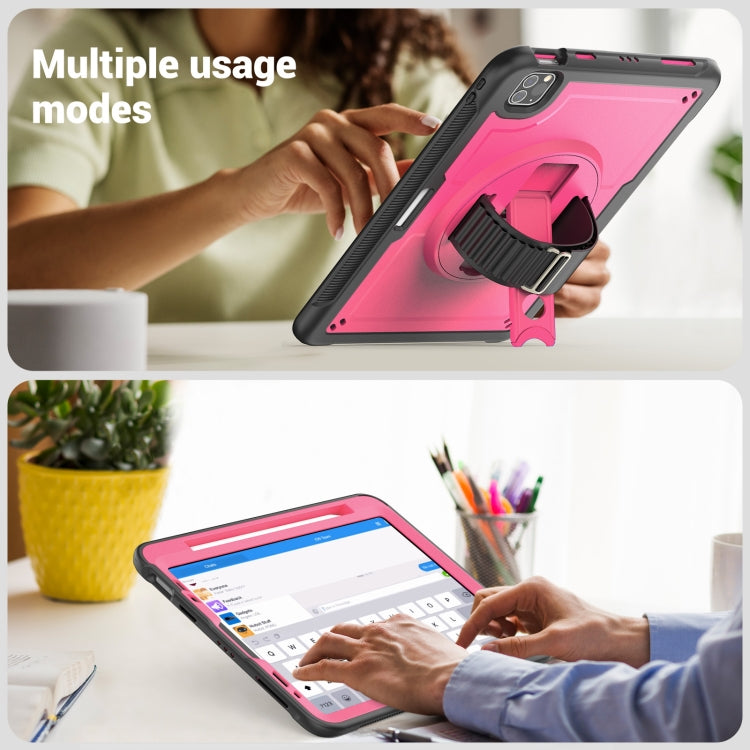 For iPad Air 2022 10.9 / Pro 11 2022 Honeycomb Hand Grip Turntable Stand Tablet Case(Rose Red) - iPad Pro 11 (2022/2021) Cases by buy2fix | Online Shopping UK | buy2fix