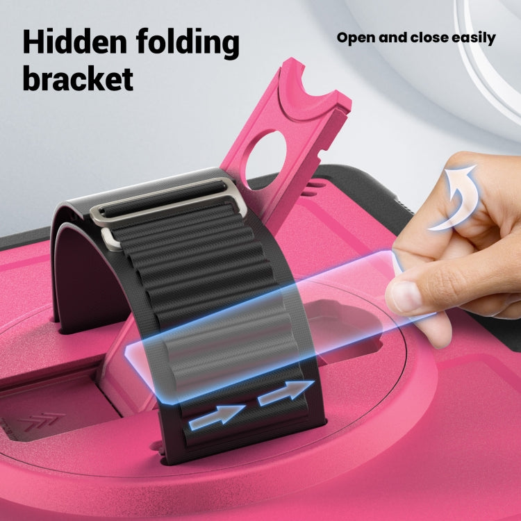 For iPad Air 2022 10.9 / Pro 11 2022 Honeycomb Hand Grip Turntable Stand Tablet Case(Rose Red) - iPad Pro 11 (2022/2021) Cases by buy2fix | Online Shopping UK | buy2fix