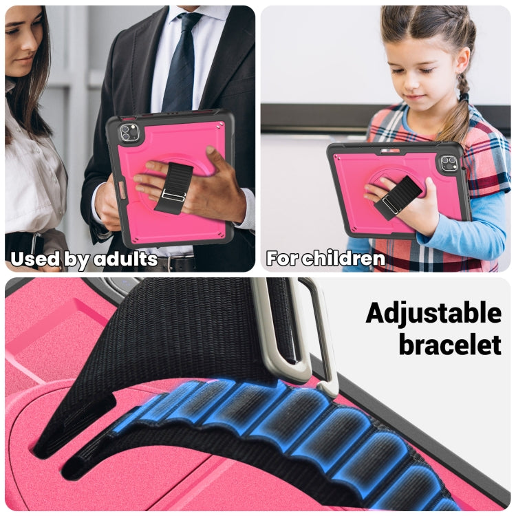 For iPad Air 2022 10.9 / Pro 11 2022 Honeycomb Hand Grip Turntable Stand Tablet Case(Rose Red) - iPad Pro 11 (2022/2021) Cases by buy2fix | Online Shopping UK | buy2fix