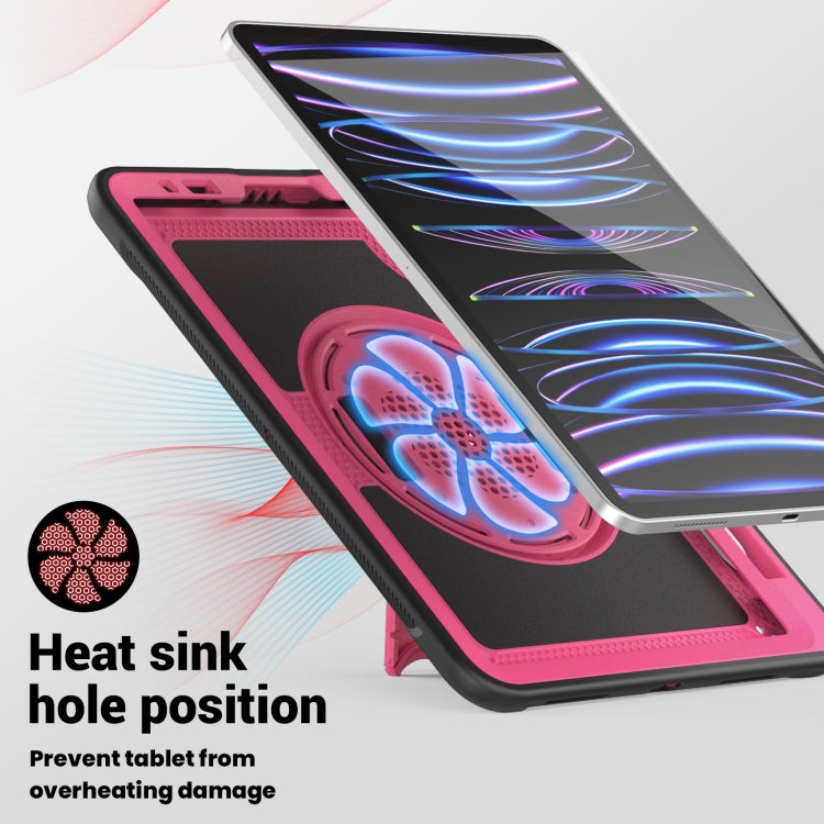 For iPad Air 2022 10.9 / Pro 11 2022 Honeycomb Hand Grip Turntable Stand Tablet Case(Rose Red) - iPad Pro 11 (2022/2021) Cases by buy2fix | Online Shopping UK | buy2fix