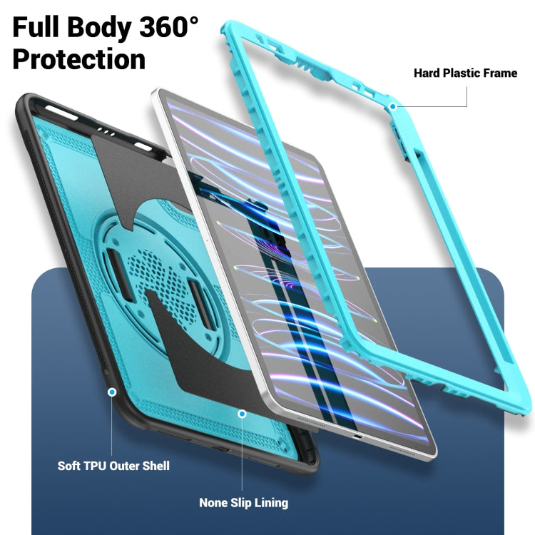 For iPad Air 2022 10.9 / Pro 11 2022 Honeycomb Hand Grip Turntable Stand Tablet Case(Light Blue) - iPad Pro 11 (2022/2021) Cases by buy2fix | Online Shopping UK | buy2fix