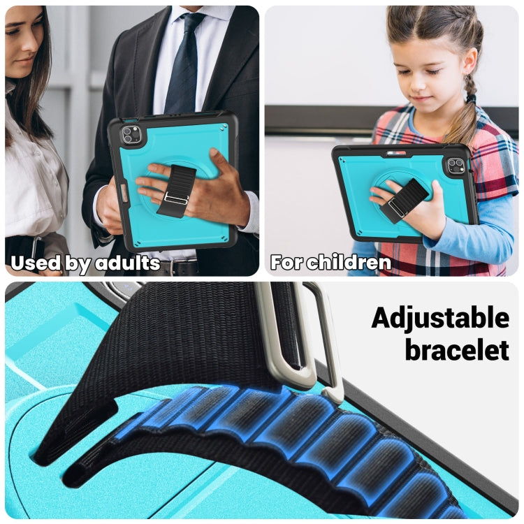 For iPad Air 2022 10.9 / Pro 11 2022 Honeycomb Hand Grip Turntable Stand Tablet Case(Light Blue) - iPad Pro 11 (2022/2021) Cases by buy2fix | Online Shopping UK | buy2fix