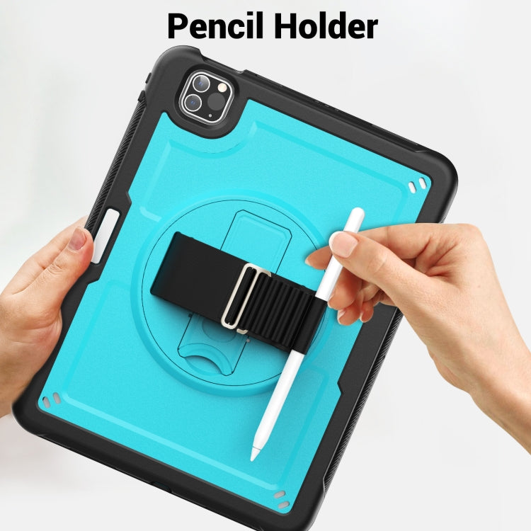 For iPad Air 2022 10.9 / Pro 11 2022 Honeycomb Hand Grip Turntable Stand Tablet Case(Light Blue) - iPad Pro 11 (2022/2021) Cases by buy2fix | Online Shopping UK | buy2fix