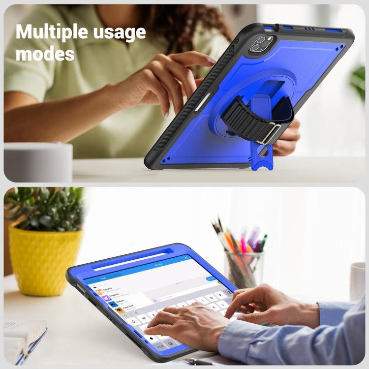 For iPad Air 2022 10.9 / Pro 11 2022 Honeycomb Hand Grip Turntable Stand Tablet Case(Dark Blue) - iPad Pro 11 (2022/2021) Cases by buy2fix | Online Shopping UK | buy2fix