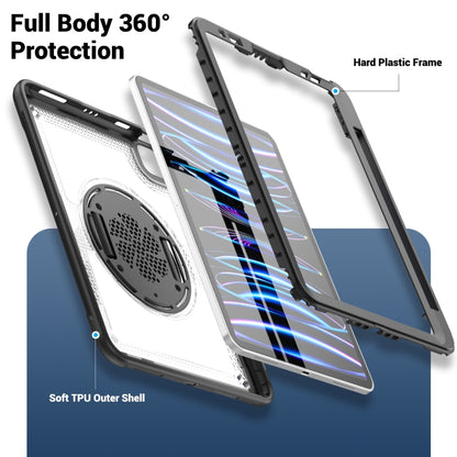 For iPad Air 2022 10.9 / Pro 11 2022 Honeycomb Hand Grip Turntable Stand Tablet Case(Transparent) - iPad Pro 11 (2022/2021) Cases by buy2fix | Online Shopping UK | buy2fix