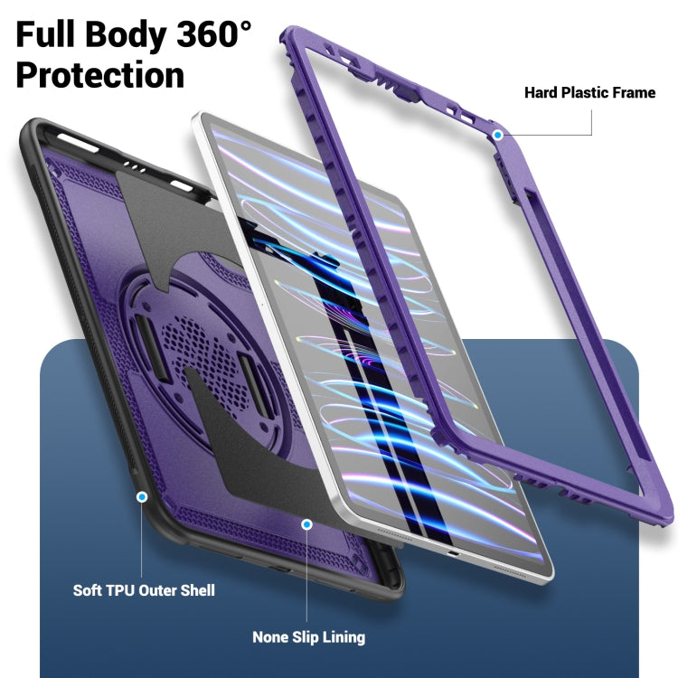 For iPad Air 2022 10.9 / Pro 11 2022 Honeycomb Hand Grip Turntable Stand Tablet Case(Purple) - iPad Pro 11 (2022/2021) Cases by buy2fix | Online Shopping UK | buy2fix