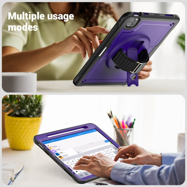 For iPad Air 2022 10.9 / Pro 11 2022 Honeycomb Hand Grip Turntable Stand Tablet Case(Purple) - iPad Pro 11 (2022/2021) Cases by buy2fix | Online Shopping UK | buy2fix