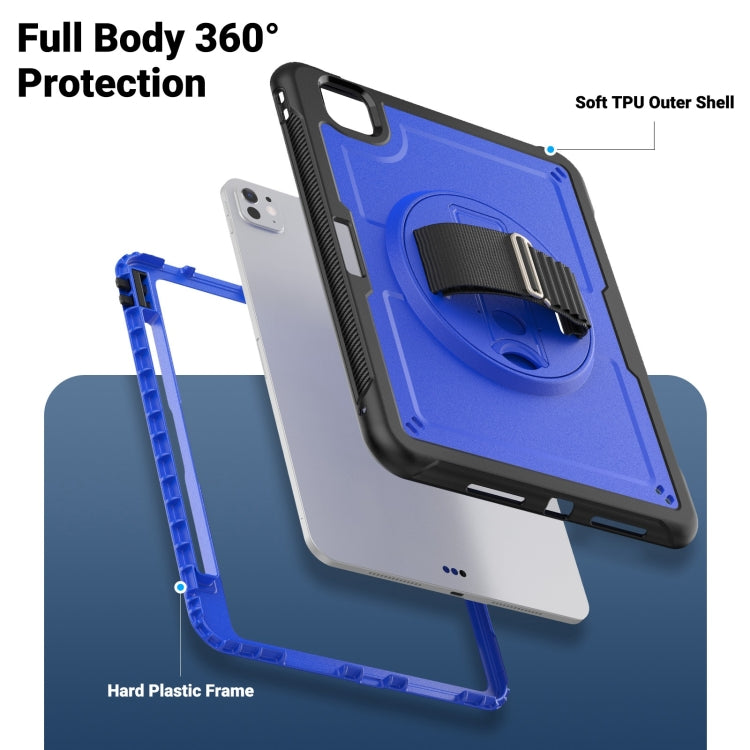 For iPad Pro 11 2024 Honeycomb Hand Grip Turntable Stand Tablet Case(Dark Blue) - iPad Pro 11 2024 Cases by buy2fix | Online Shopping UK | buy2fix