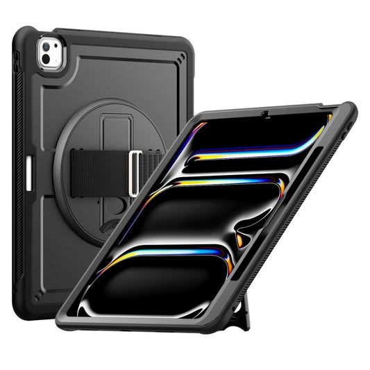 For iPad Pro 13 2025 / 2024 Honeycomb Hand Grip Turntable Stand Tablet Case(Black) by buy2fix