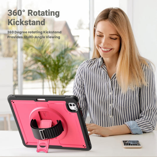 For iPad Pro 13 2025 / 2024 Honeycomb Hand Grip Turntable Stand Tablet Case(Rose Red) by buy2fix