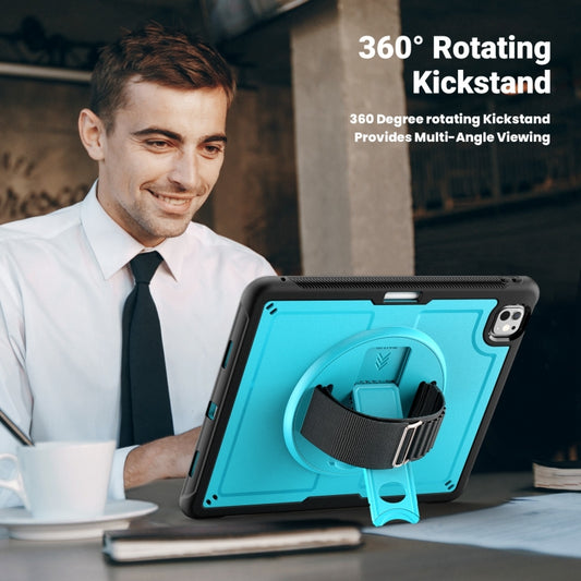 For iPad Pro 13 2025 / 2024 Honeycomb Hand Grip Turntable Stand Tablet Case(Light Blue) by buy2fix