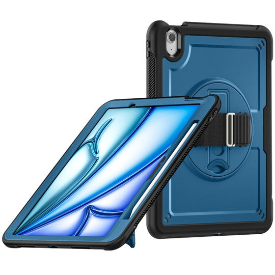 For iPad Air 11 2026 / 2025 / 2024 Honeycomb Hand Grip Turntable Stand Tablet Case(Navy Blue)